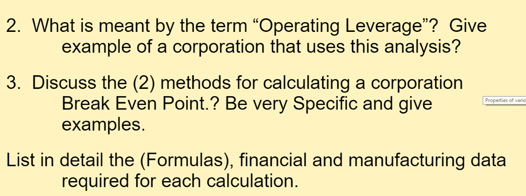 What is meant by the term "Operating Leverage"? Give example of