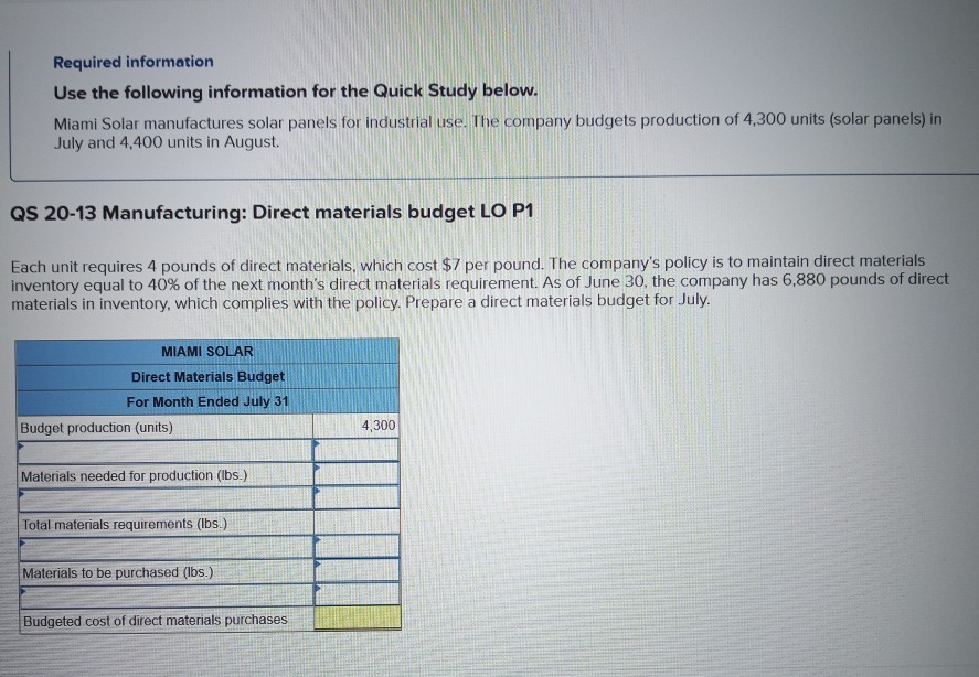 Required information Use the following information for the Quick Study below.