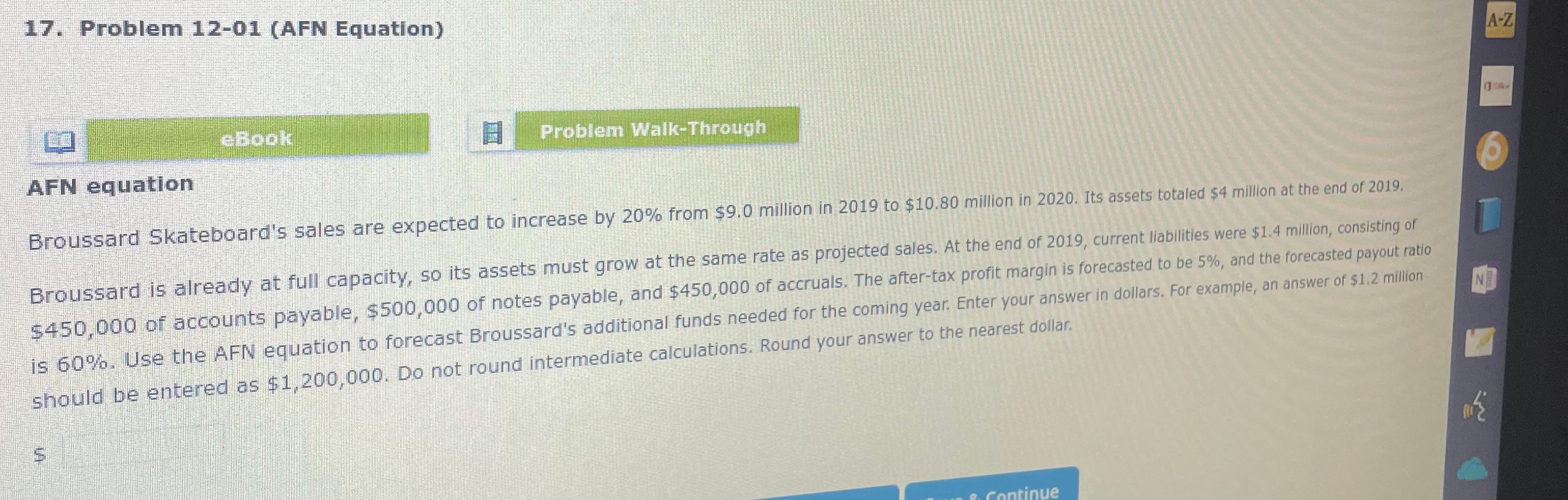  17. Problem 12-01 (AFN Equation) AFN equation eBook Problem Walk-Through Broussard
