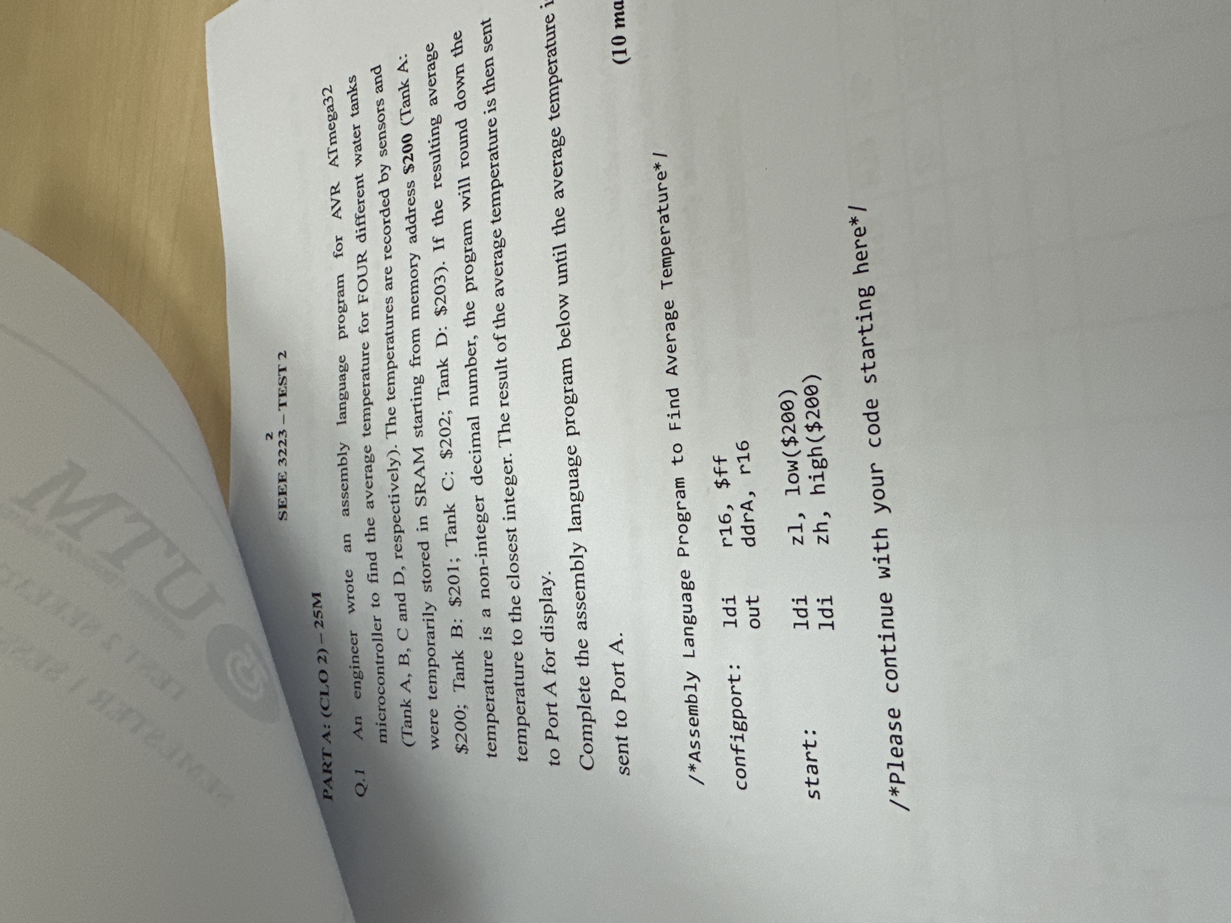  PART A: (CLO2)-25M Q.1 An engineer wrote an assembly language program
