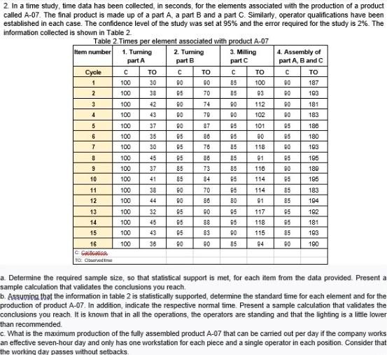  2. In a time study, time data has been collected, in