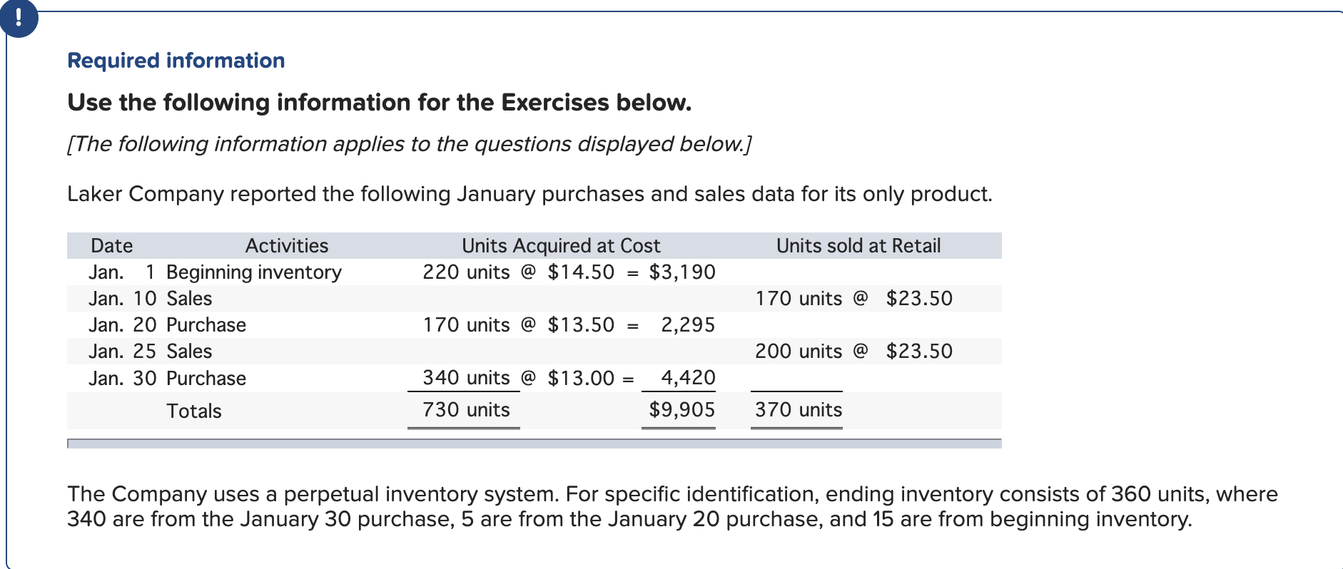 Exercise 6-3 Perpetual: Inventory costing methods LO P1 Required: 1. Complete
