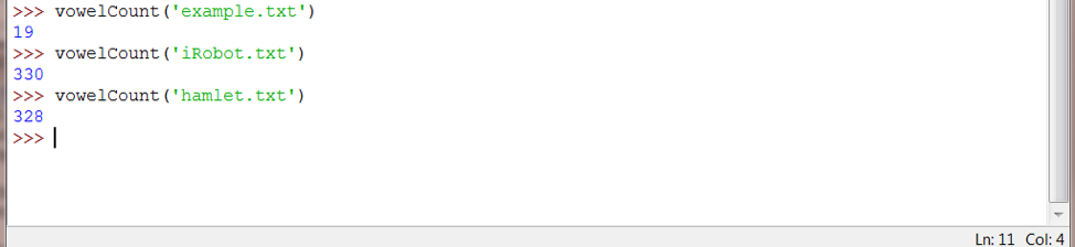  Write a function numVowels() that takes a string representing a file