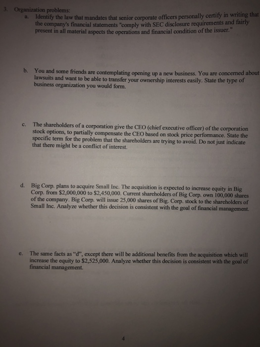  3. Organization problems: a. Identify the law that mandates that senior