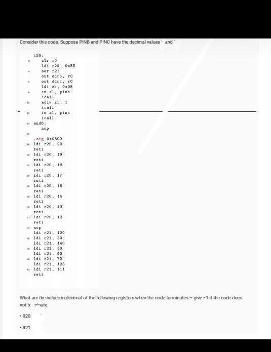  values are 4 and 179 Consider this code Suppose PINB and