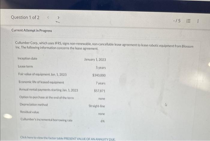 Please solve this with steps Current Attempt in Progress Cullumber Corp. which