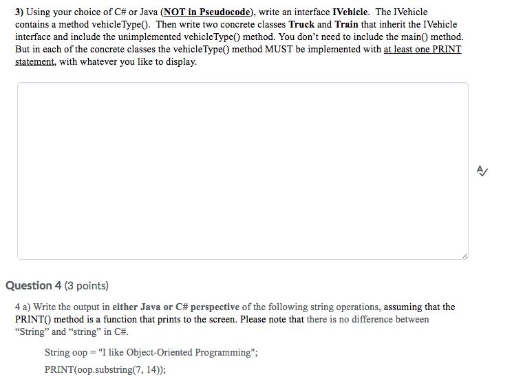 write an abstract class Vehicle. The Vehicle class contains at least these