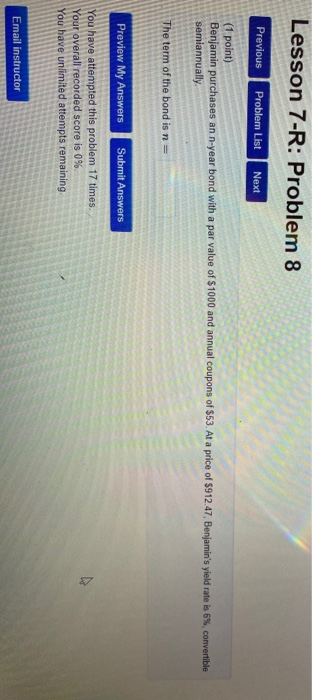  Lesson 7-R: Problem 8 Previous Problem List Next (1 point) Benjamin