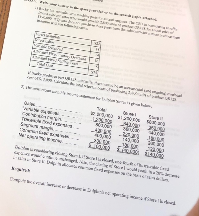  USAY. Write your answer in the space provided or on the