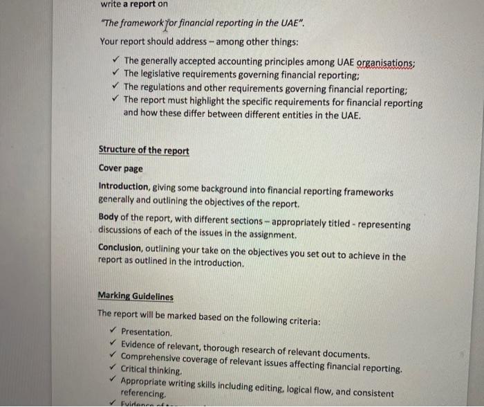 write me a report write a report on "The framework for financial