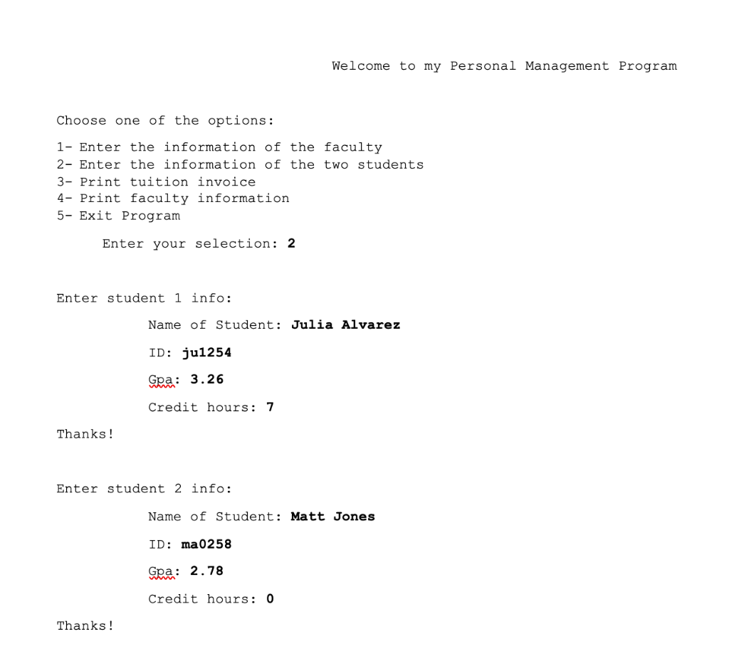 are not correct! thank you This project involves implementing a simple university