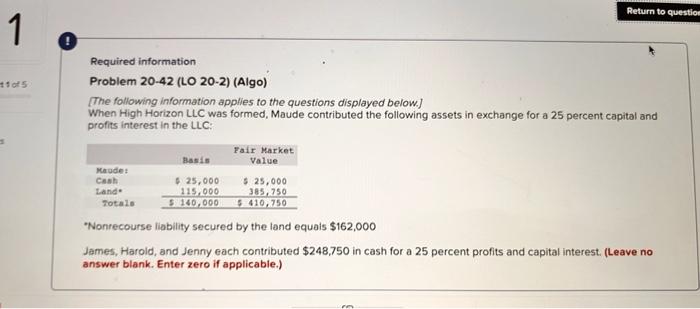  Return to question 1 1105 Required information Problem 20-42 (LO 20-2)