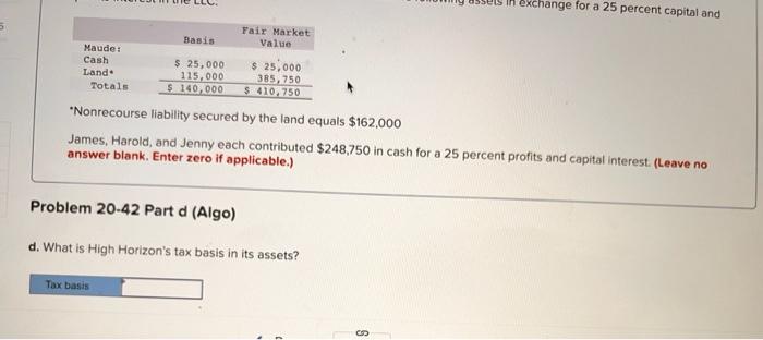 Market Basis Value Maude: Cash $ 25,000 $ 25,000 Land 115.000 385,750