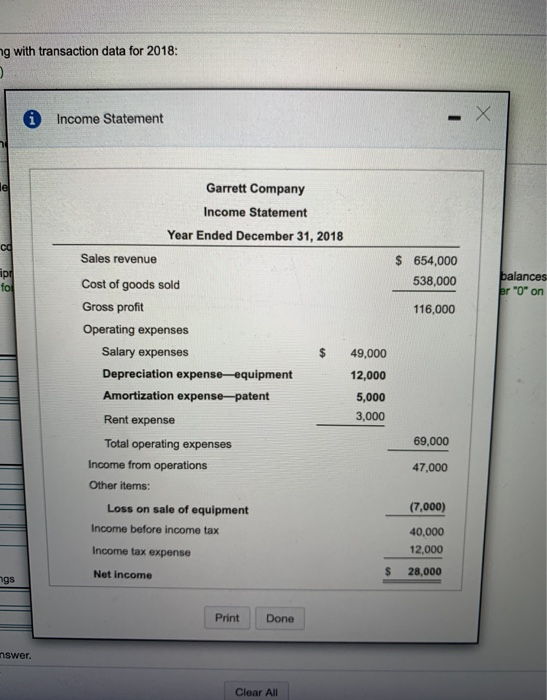 format. thank you Garrett Company reported the following income statement and comparative