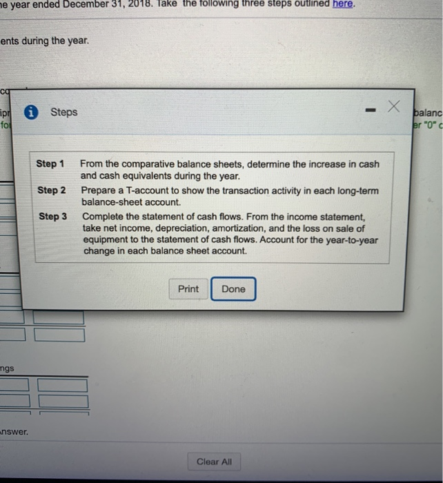 Company's statement of cash flows (using the indirect method) for the year