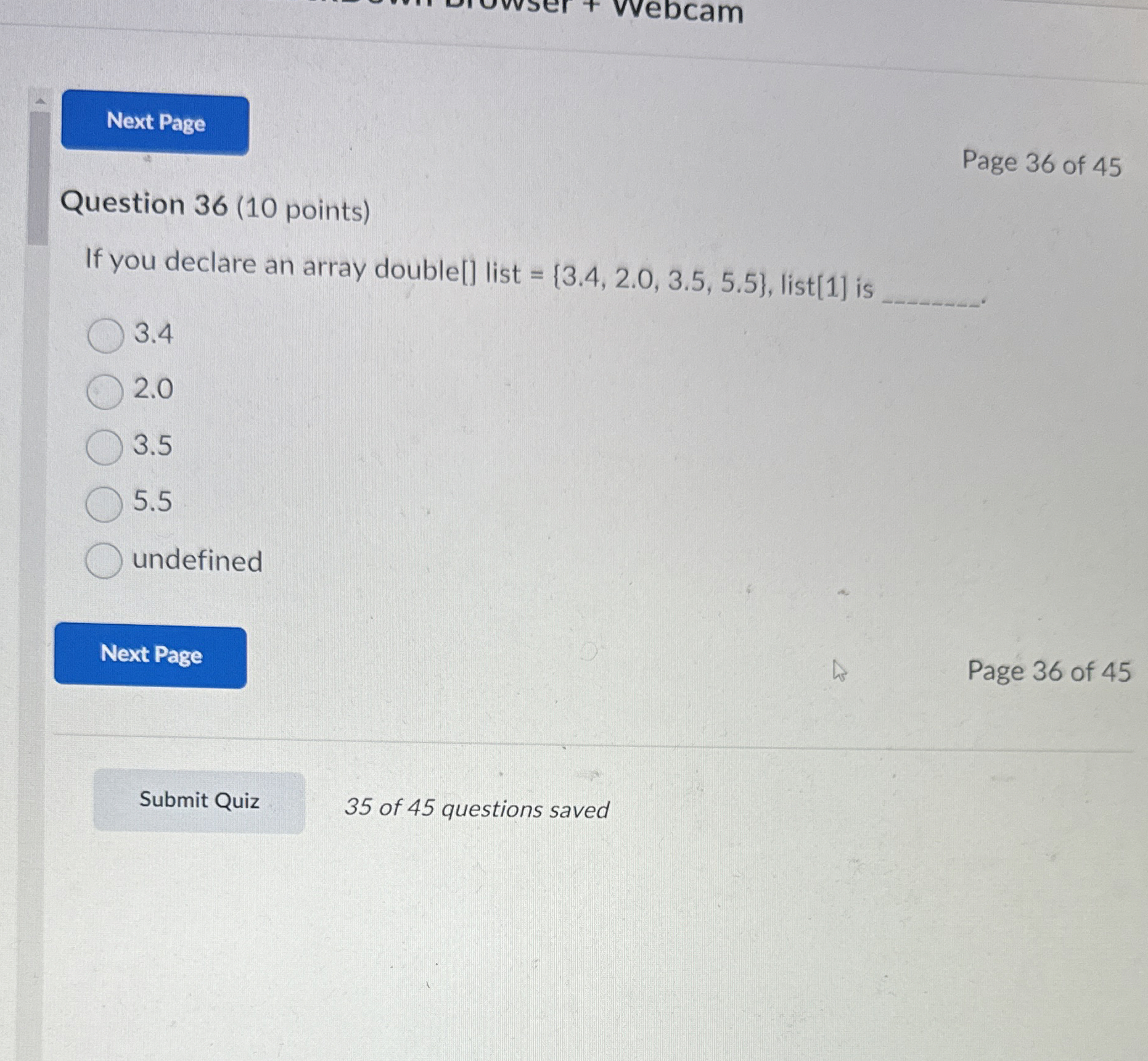  vvebcam Question 36(10 points) Page 36 of 45 If you declare