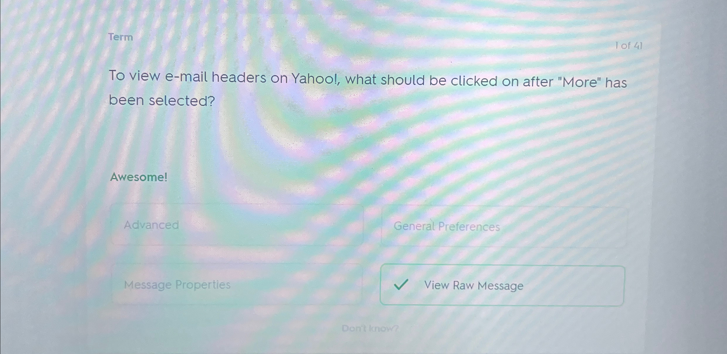  Term To view e-mail headers on Yahoo!, what should be clicked