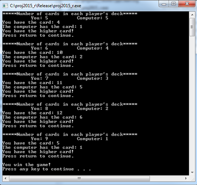 For your program you will complete code that plays the War card