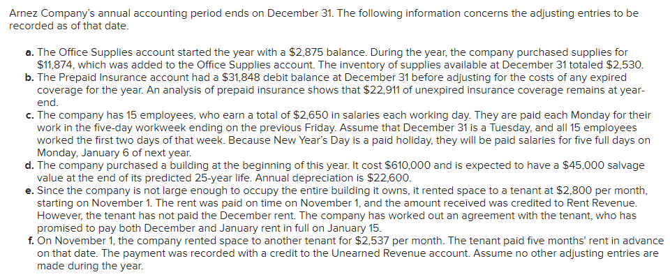  1. a. Use the information to prepare adjusting entries as of
