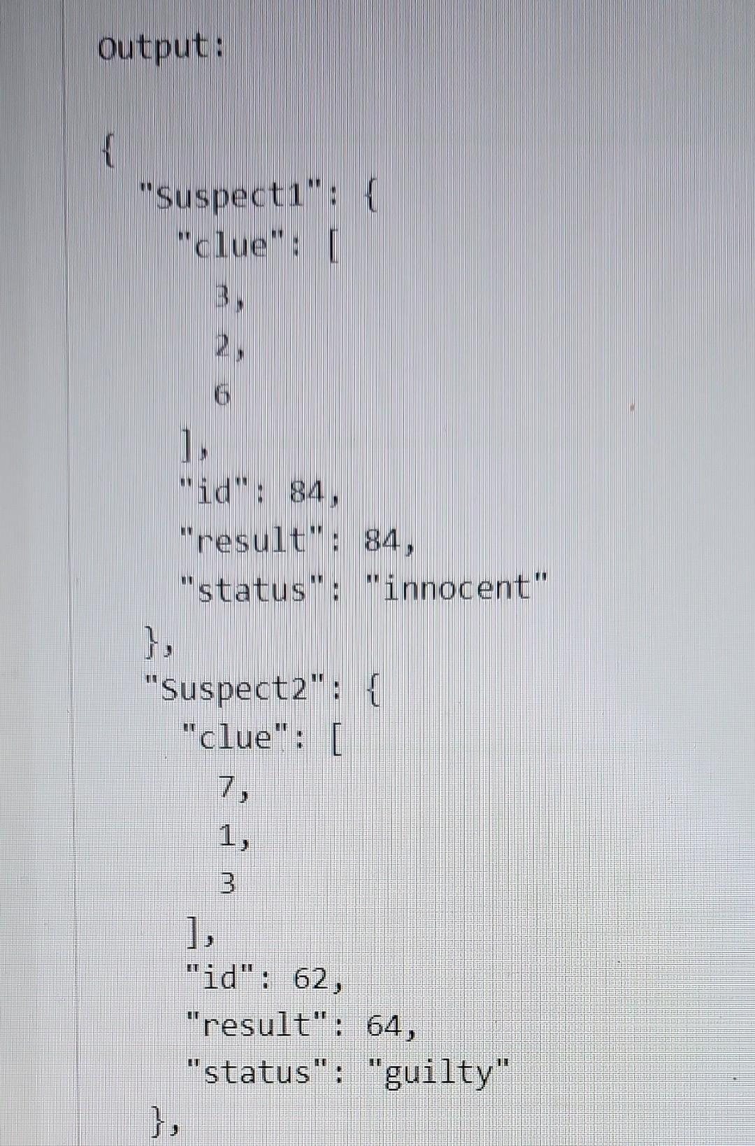 Object, each suspect has an object of their own that lists a