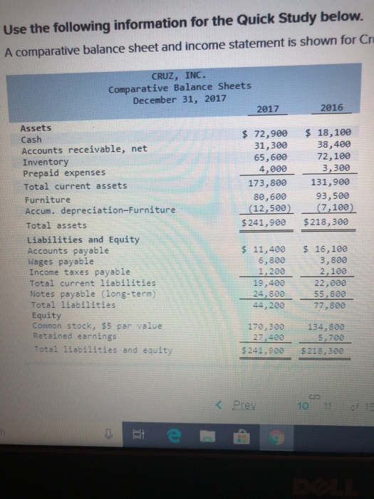  Use the following information for the Quick Study below. A comparative