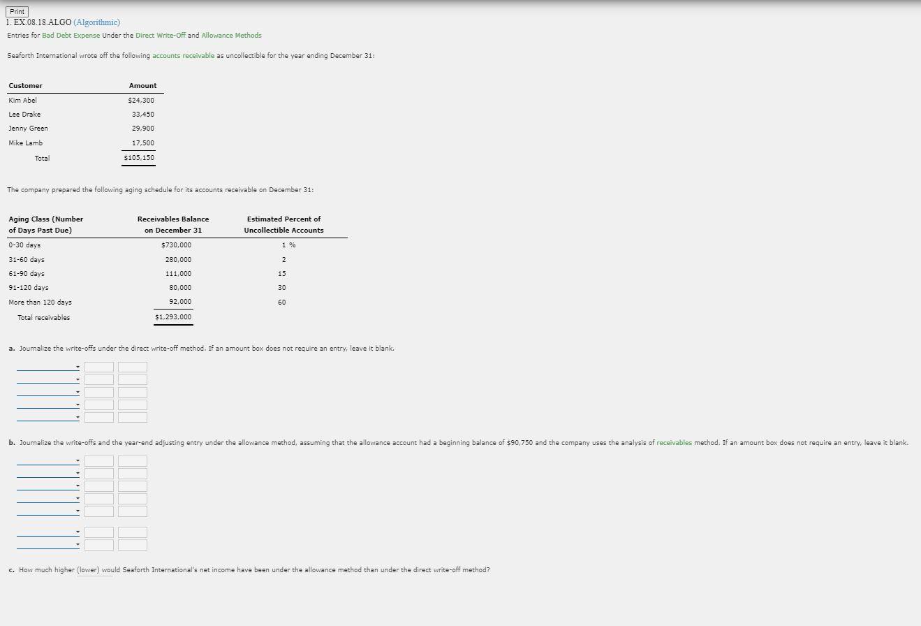  Entries for Bad Debt Expense Under the Direct Write-Off and Allowance