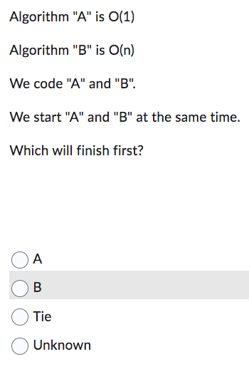 times. The "fun" Algorithm: fun() \{ let z= this.size() let count =0