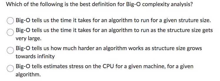 while (z>1){ count++ z=z/10 \} return count What is Big-O for the