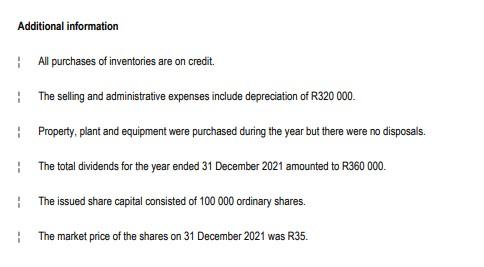 to two decimal places. 5.1.1 Inventory turnover 5.1.2 Creditors payment period 5.1.3