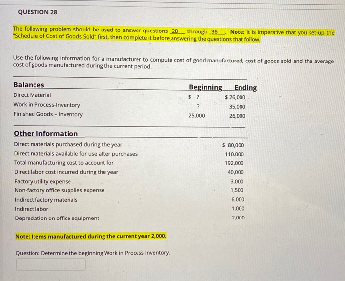  QUESTION 28 The following problem should be used to answer questions