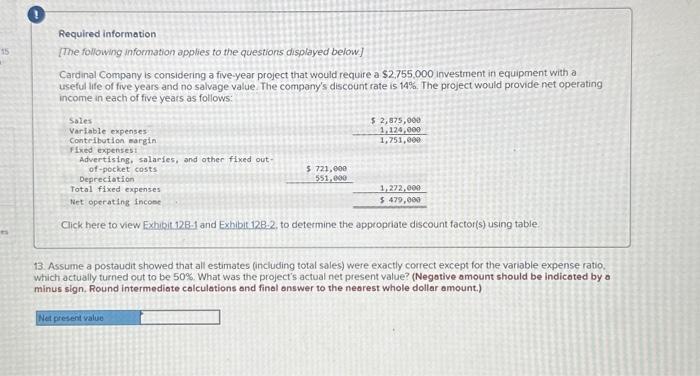 a five-year project that would require a $2,755,000 investment in equipment with