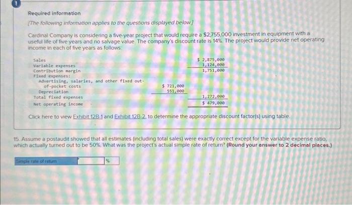 discount rate is 14%. The project would provide net operating income in