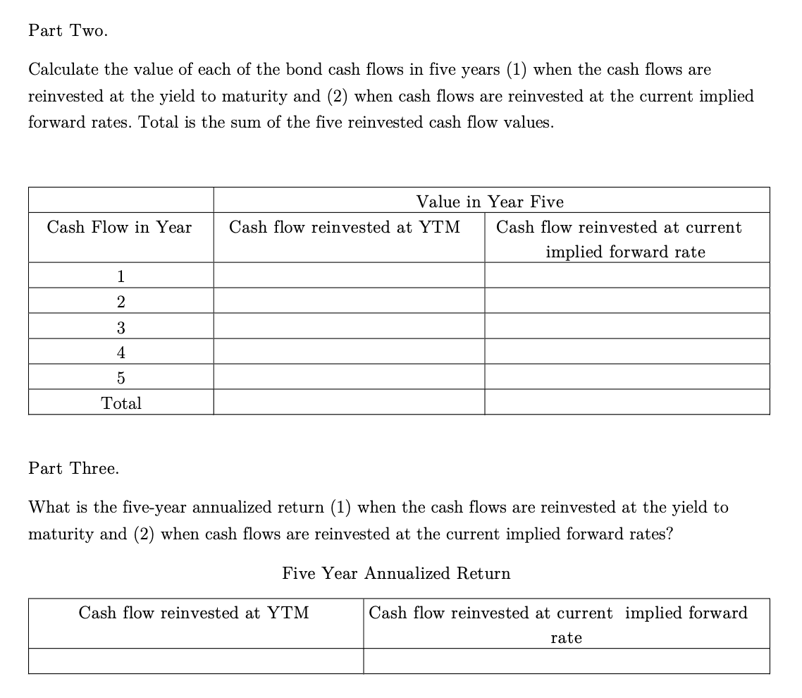 Question One. Use the one through five year zero coupon bond rates