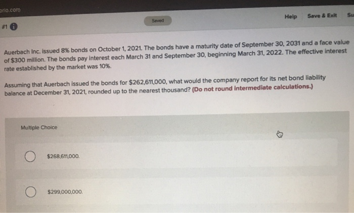  orio.com Help Save & Exit Su Saved 11 Auerbach Inc. issued