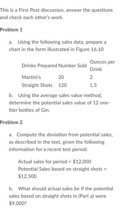  This is a First Post discussion, answer the questions and check