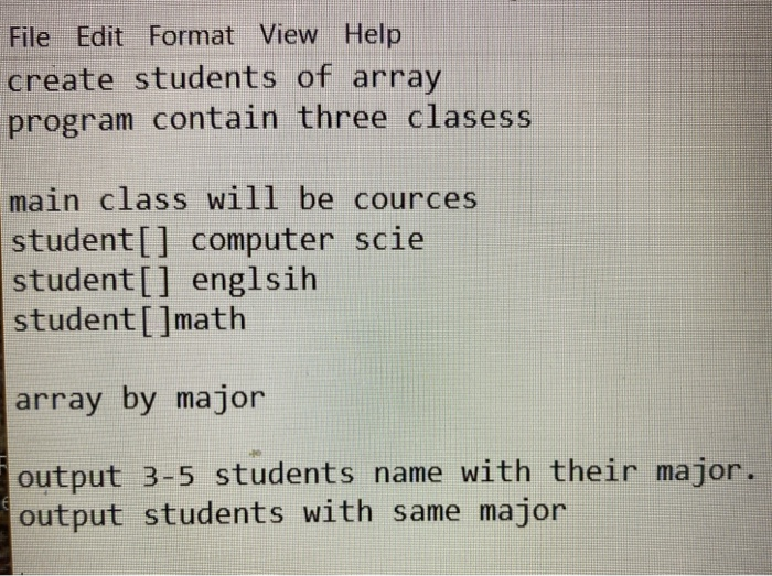 View Help creat of array of student major of student class student