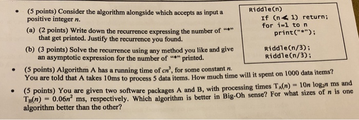 i 1 to n do (5 points) What is the running time