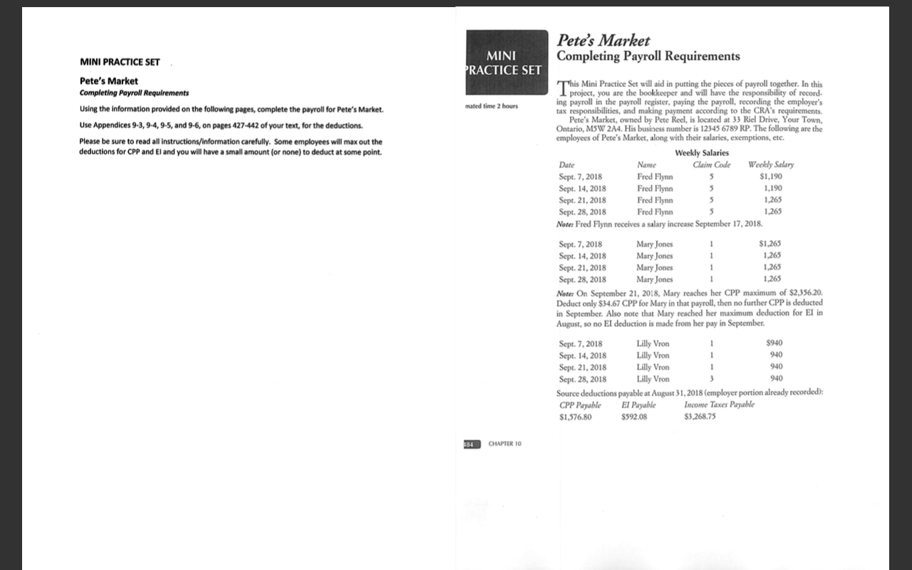  Pete's Market Completing Payroll Requirements MINI PRACTICE SET MINI PRACTICE SET