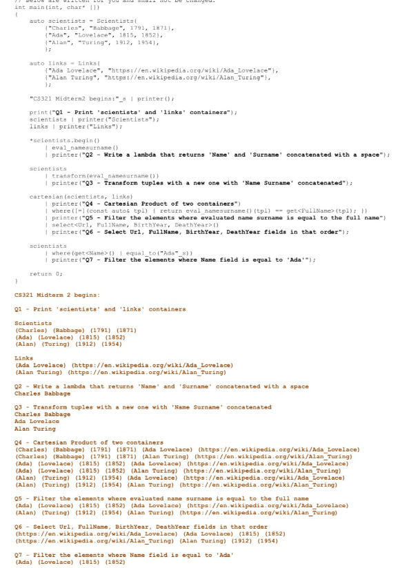 Question 7 int main(int, char. 11) auto scientists - Scientists "Charles", "Babbage",