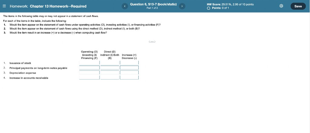 = Homework: Chapter 13 Homework--Required Question 6, S13-7 (book/static) Part 1