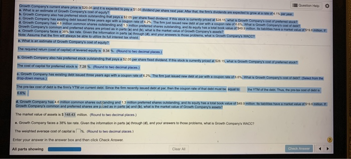  just E Question Help Growth Company's current share price is $20.05