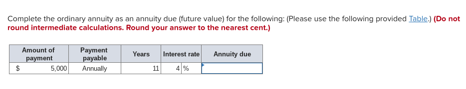 Complete the ordinary annuity as an annuity due (future value) for