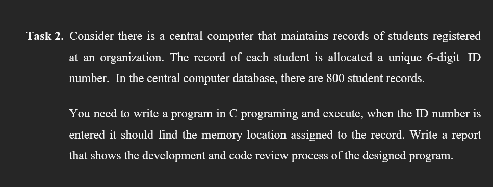  i need an answer for this task Task 2. Consider there