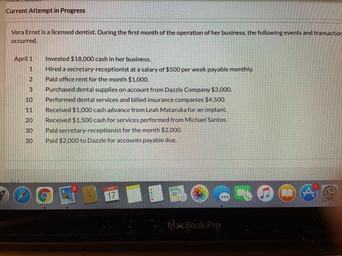  pls record journal entries Current Attempt in Progress Vera Ernst is