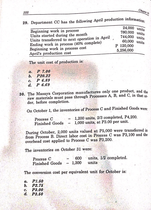  answer and show your solution 29. Department CC has the following
