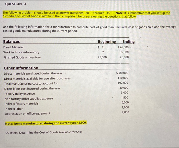  QUESTION 34 The following problem should be used to answer questions