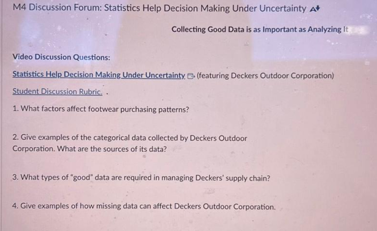  M4 Discussion Forum: Statistics Help Decision Making Under Uncertainty At Collecting