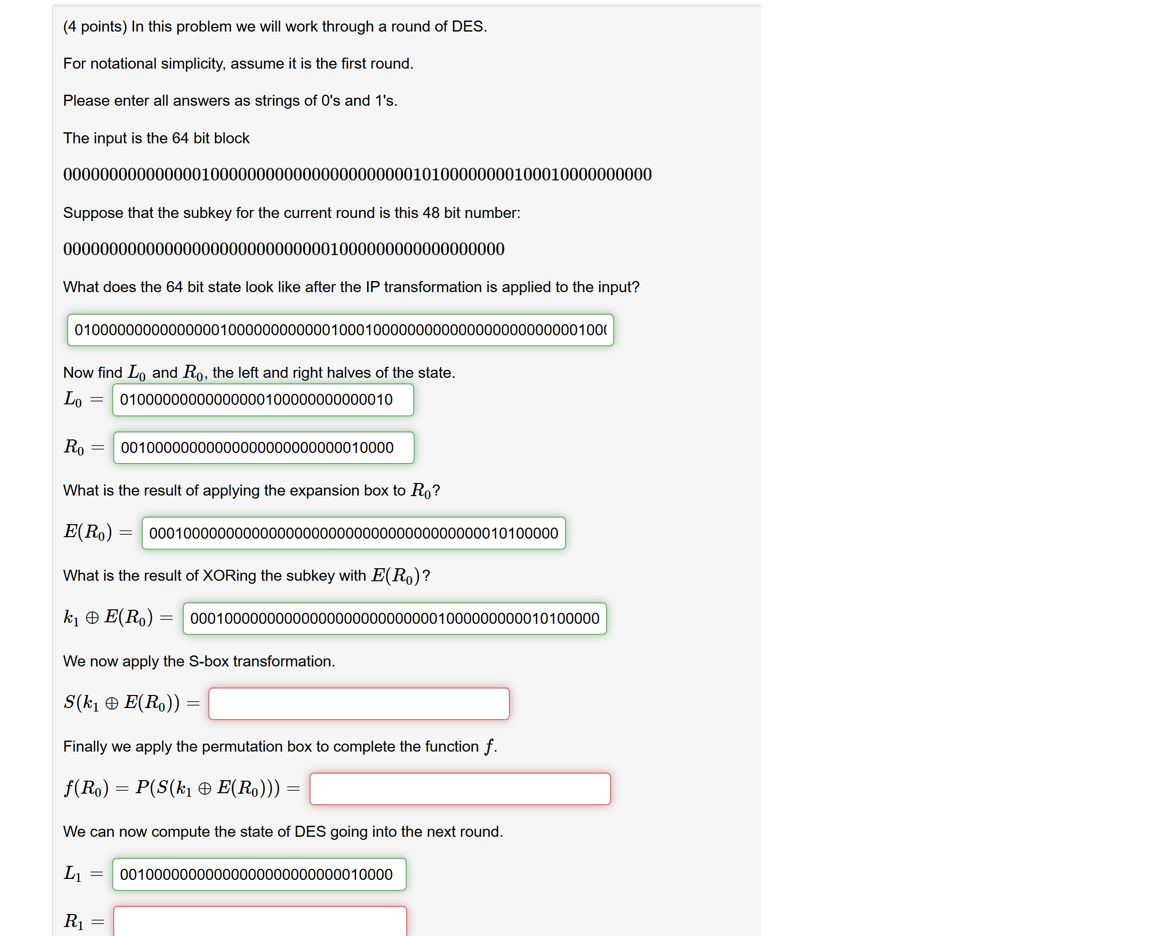  (4 points) In this problem we will work through a round