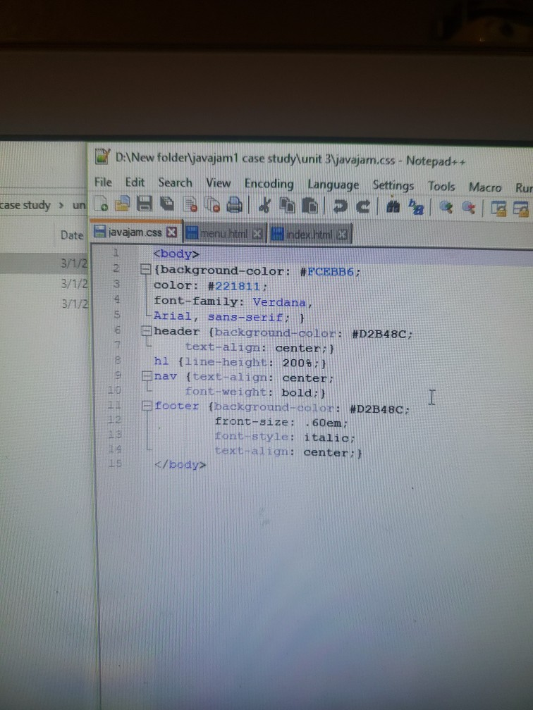 index.html 3. Create the Menu page: menu.html. footer Hands-On Practice Case Study