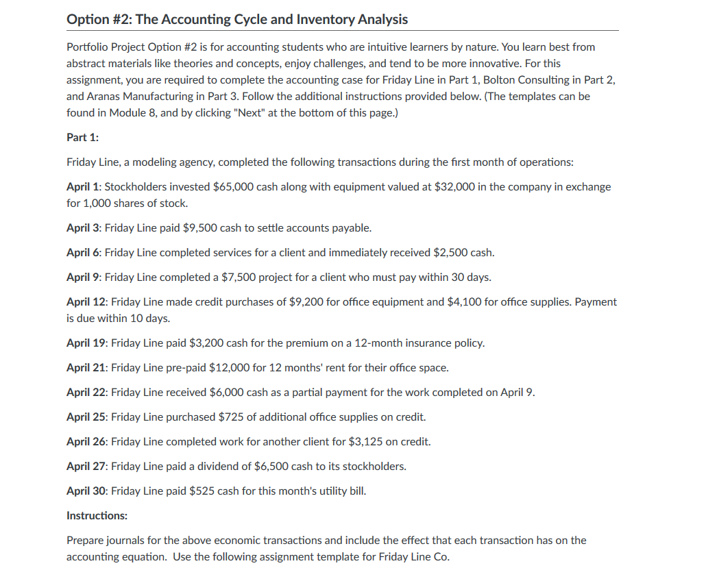Option #2: The Accounting Cycle and Inventory Analysis Please format them close